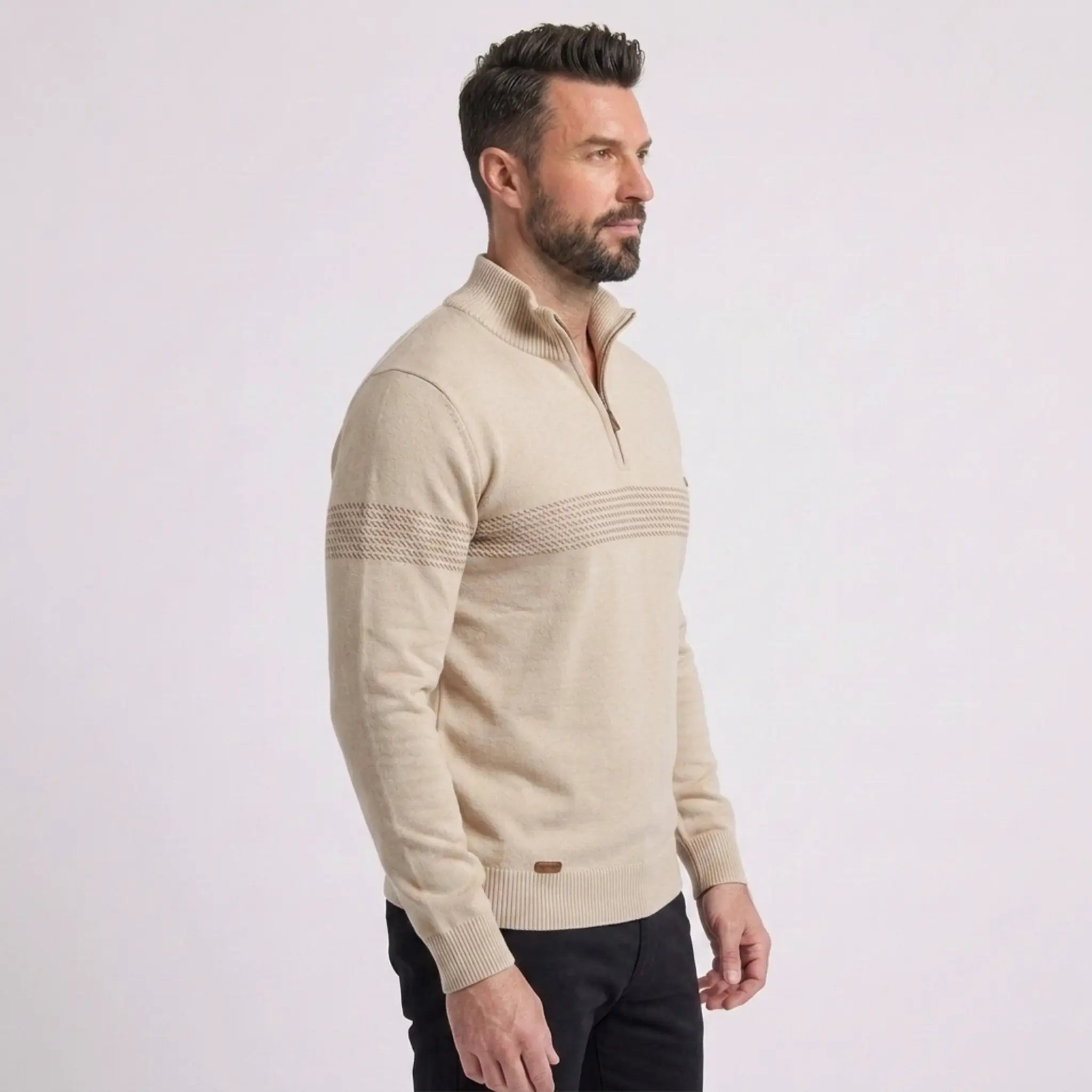 Herren Half Zip Pullover mit Streifen und Stehkragen