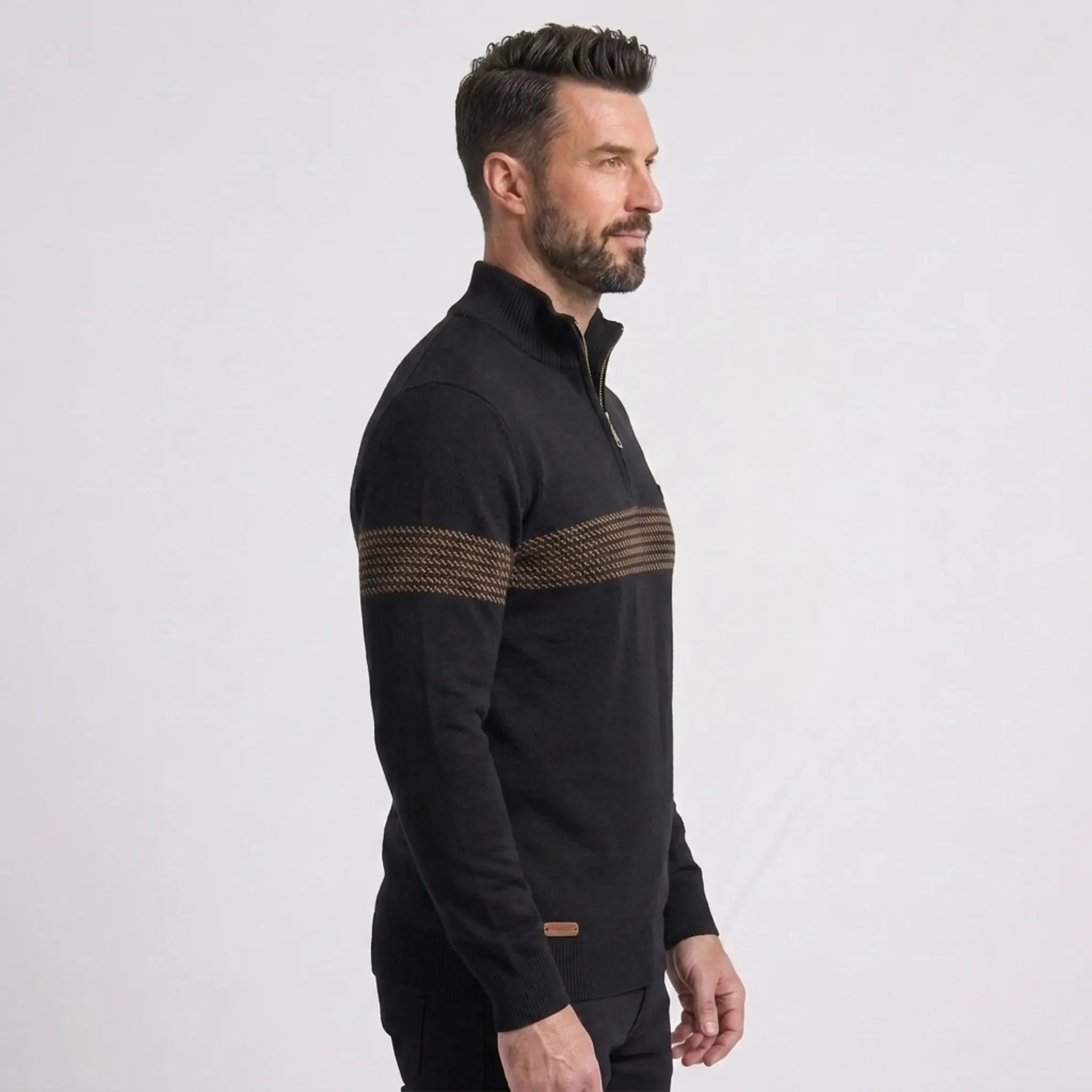 Herren Half Zip Pullover mit Streifen und Stehkragen