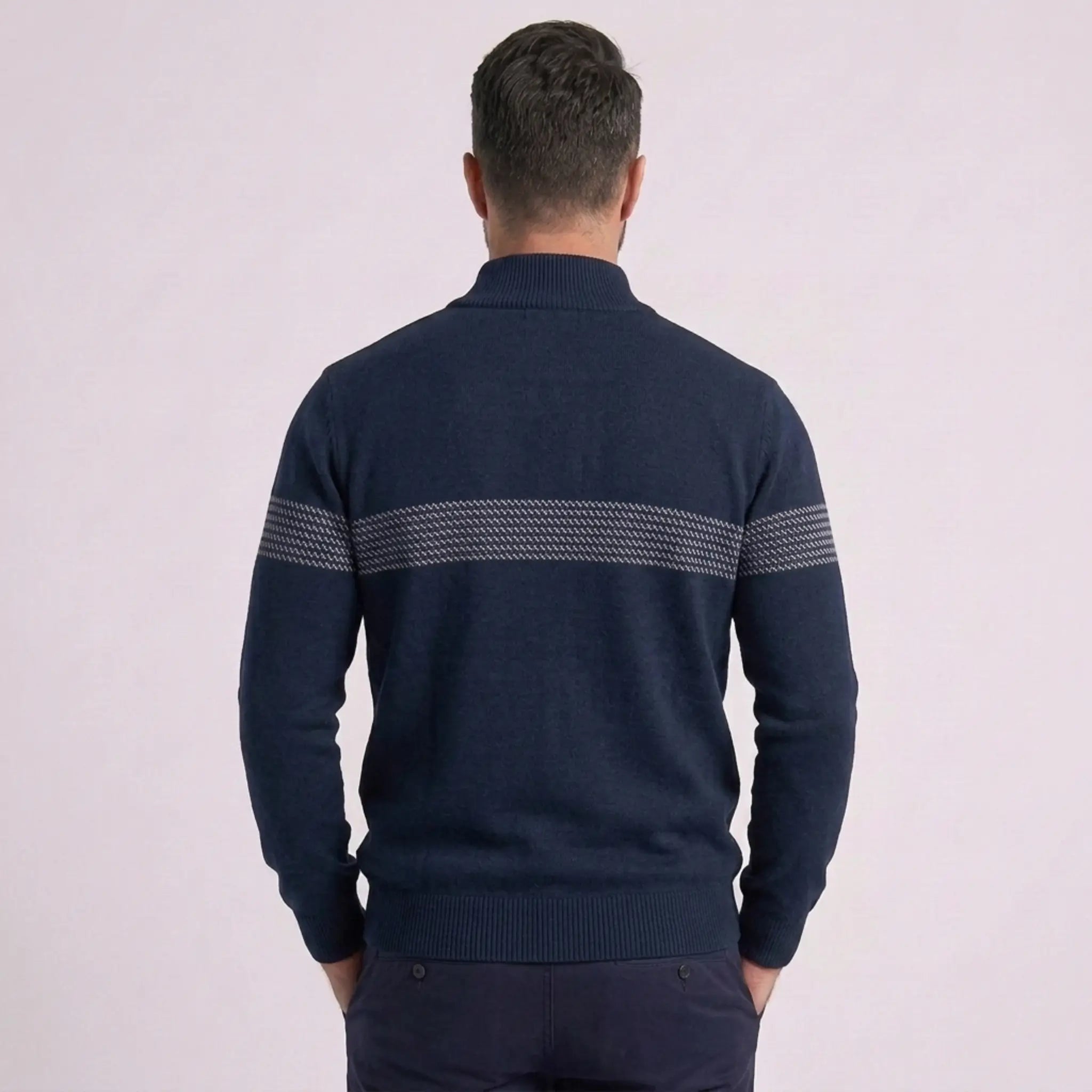 Herren Half Zip Pullover mit Streifen und Stehkragen