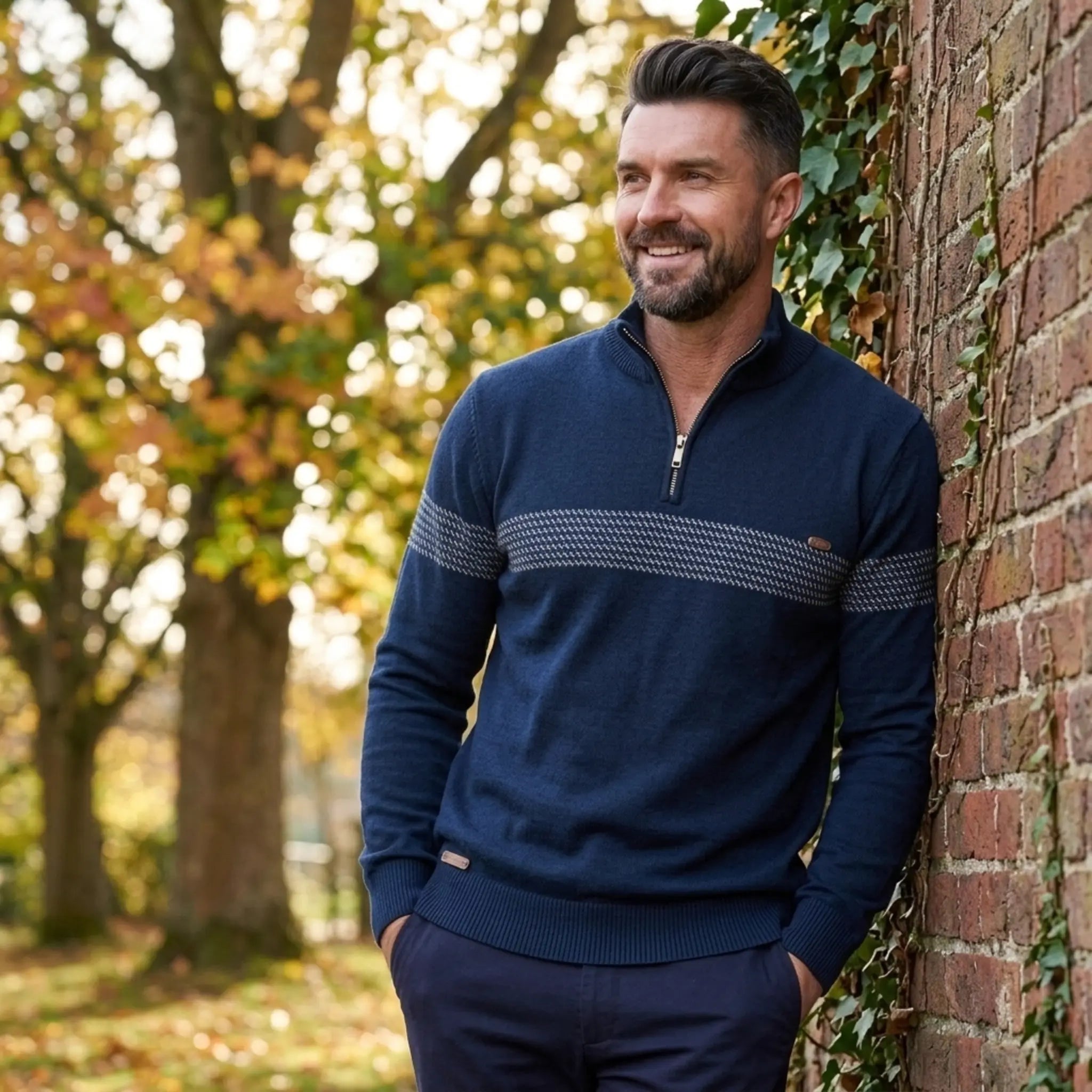 Herren Half Zip Pullover mit Streifen und Stehkragen