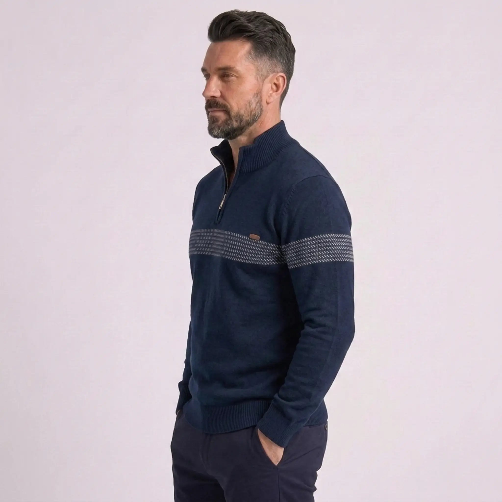 Herren Half Zip Pullover mit Streifen und Stehkragen