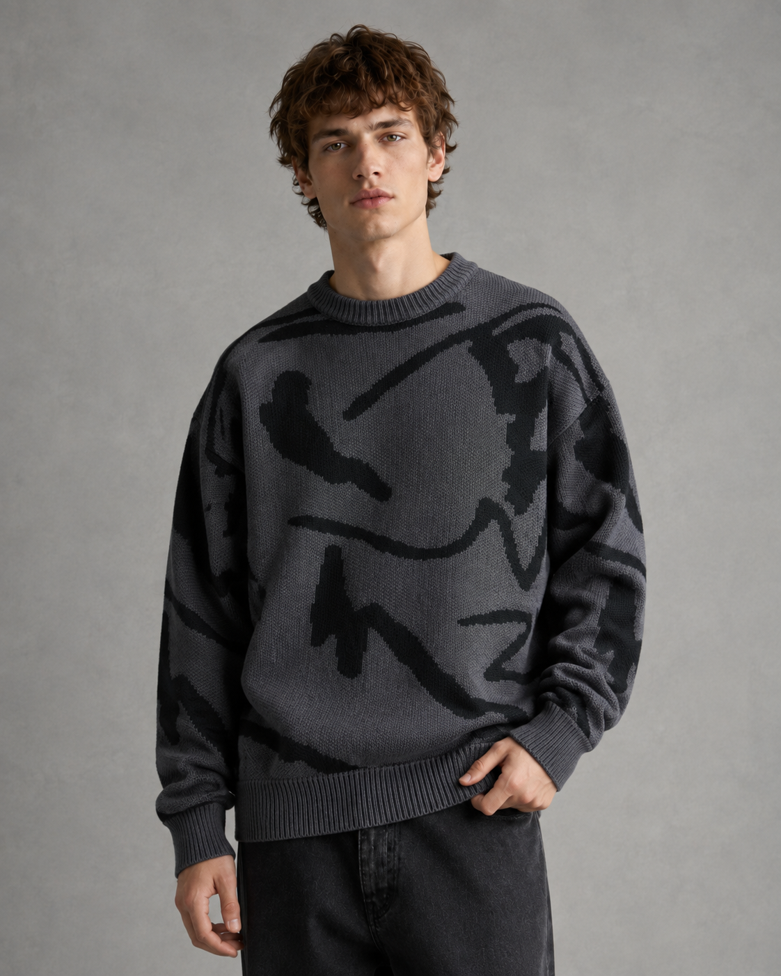 Pull en tricot pour homme avec motif abstrait