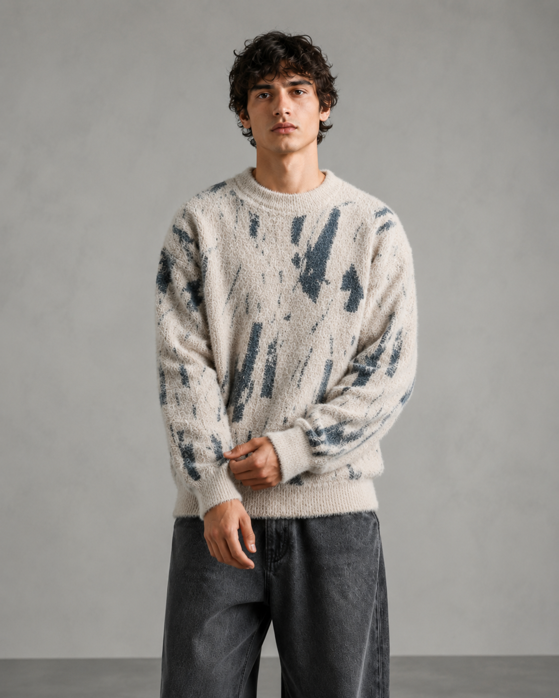 Herren Strickpullover mit abstraktem Muster – Loose Fit