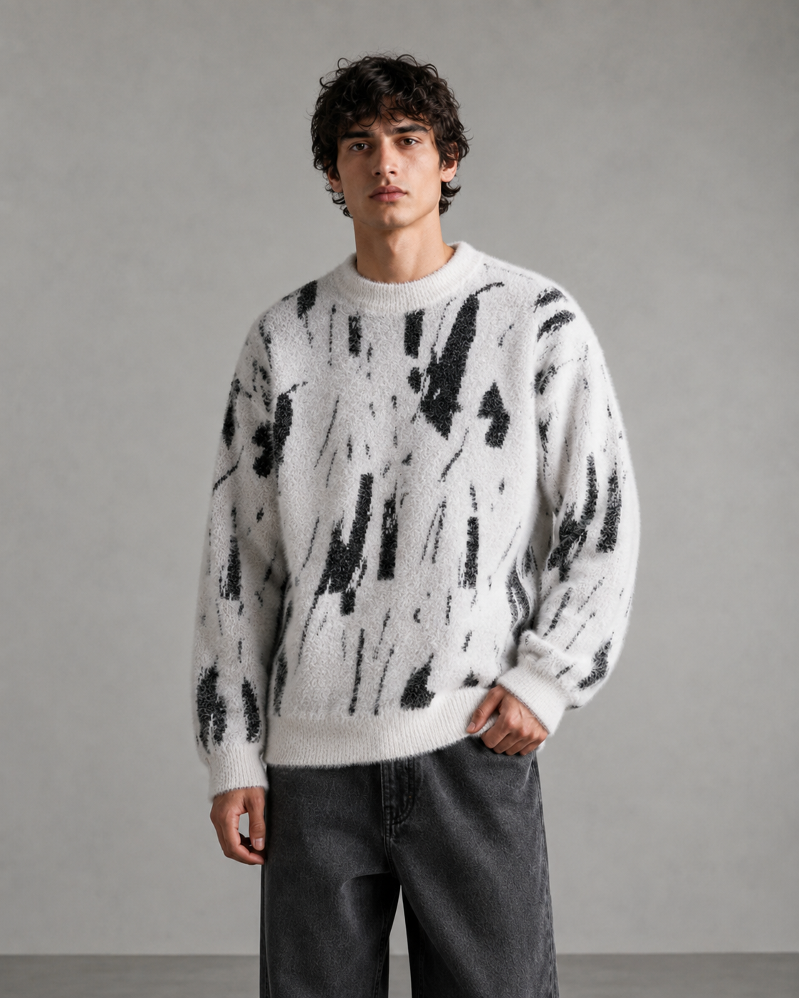 Herren Strickpullover mit abstraktem Muster – Loose Fit