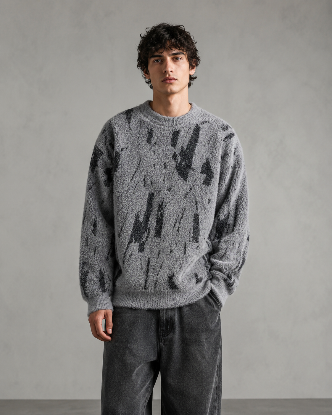 Seitenansicht des lässig geschnittenen Strickpullovers
