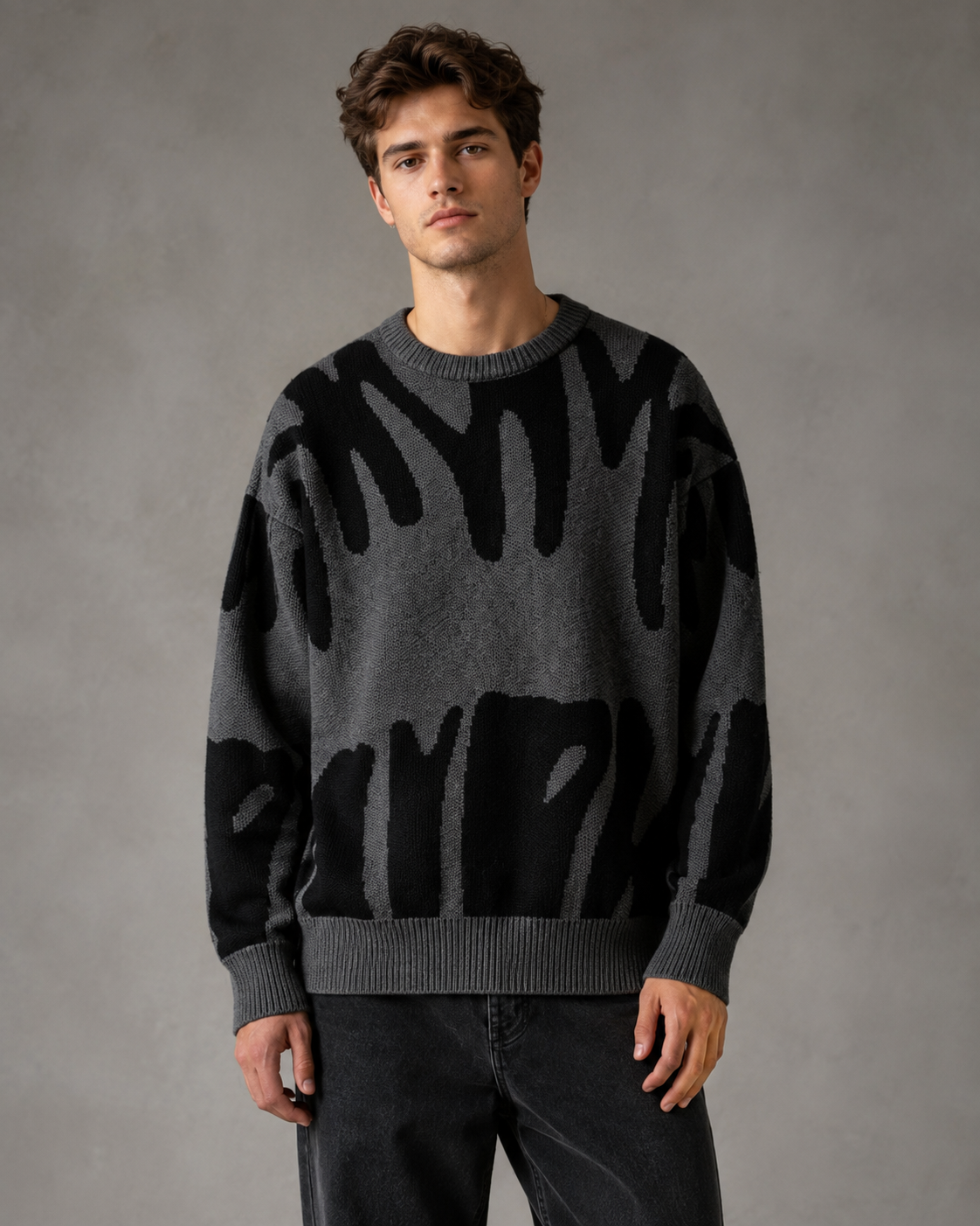 Detailansicht des Strickmusters am Herrenpullover