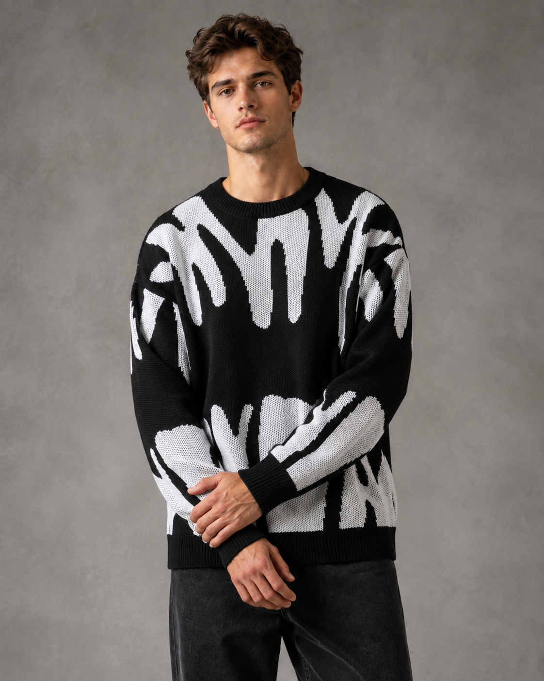 Herren Strickpullover mit Grafik und Loose Fit