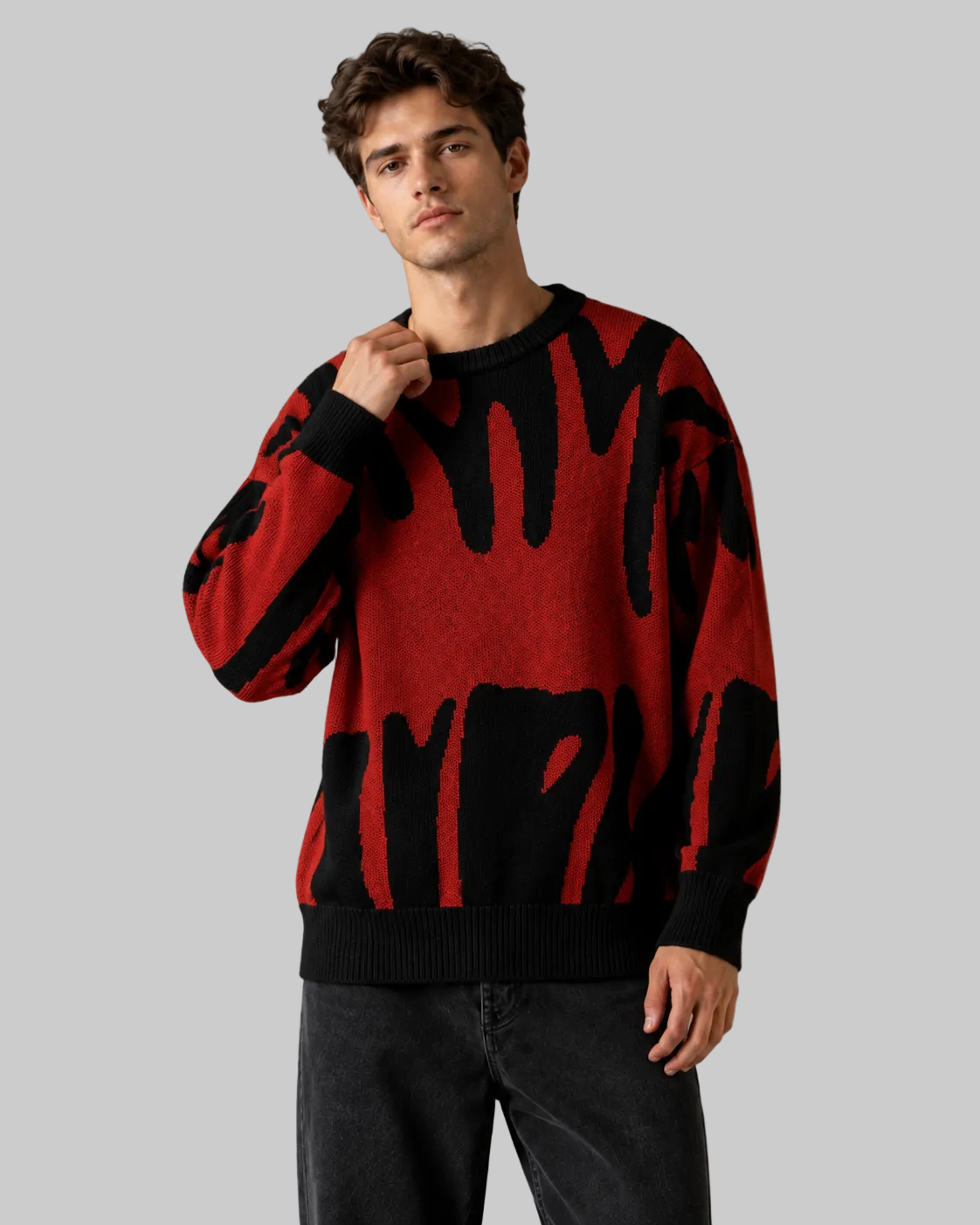 Herren-Strickpullover mit abstraktem Muster in entspannter Passform
