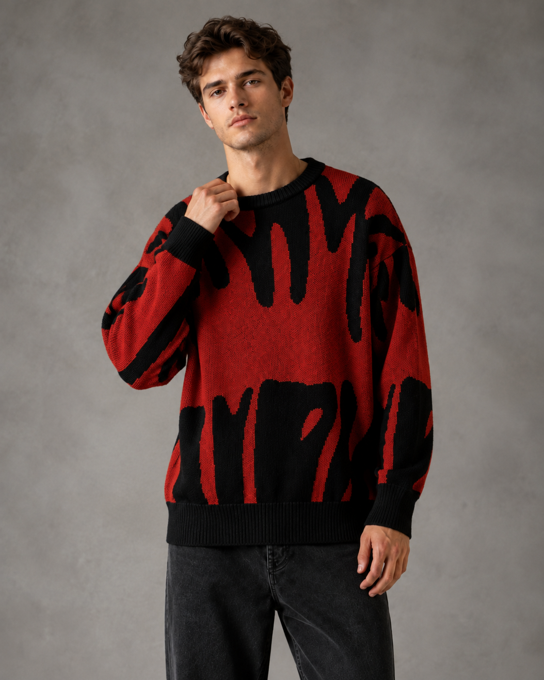 Herren Strickpullover mit Grafik und Loose Fit