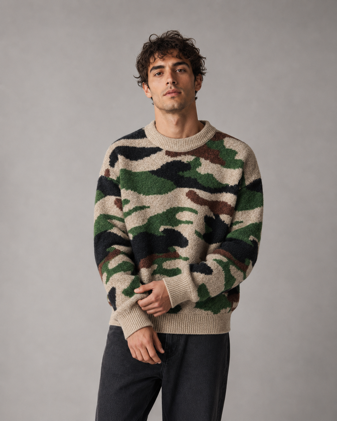 Herren Strickpullover mit Camouflage-Muster