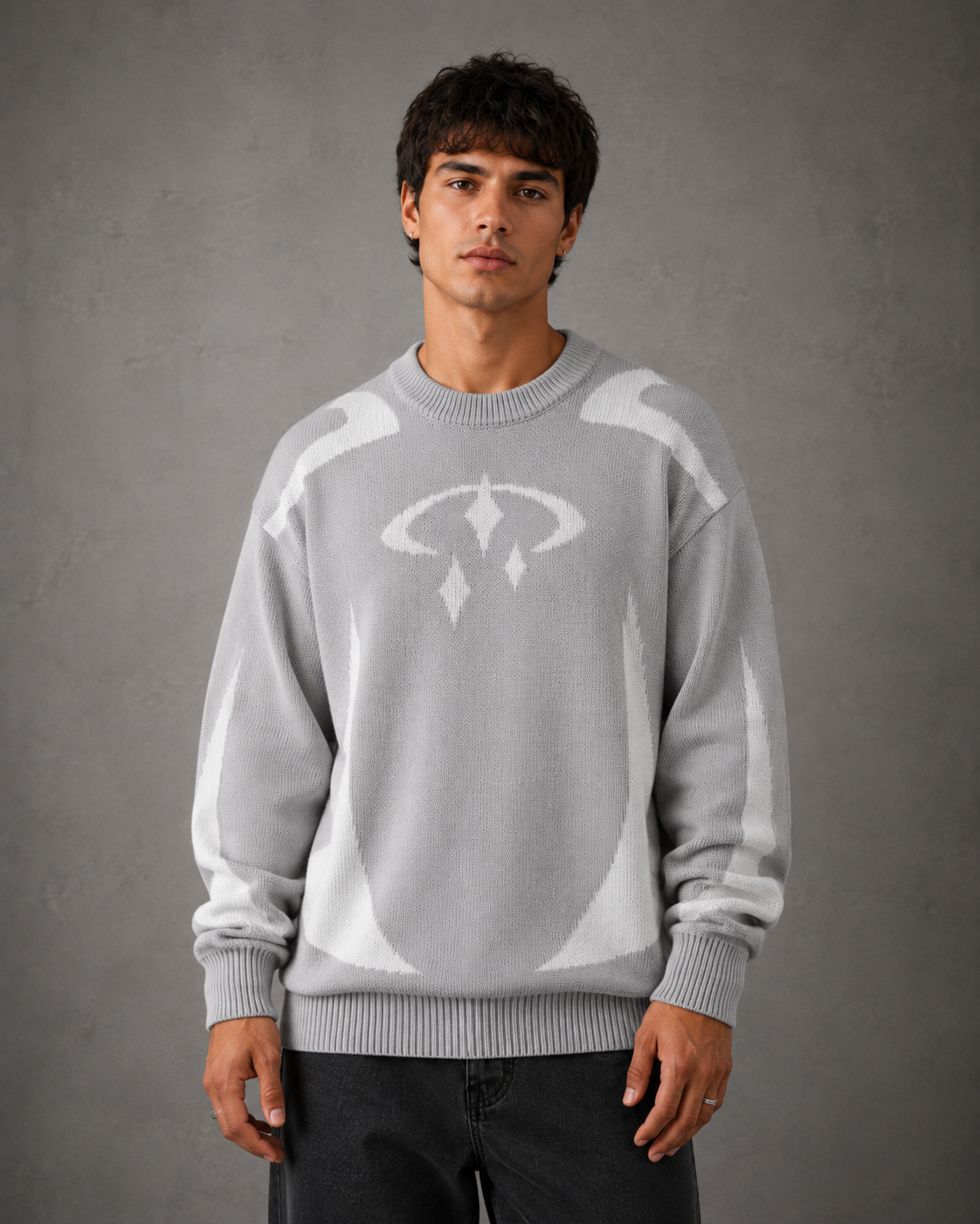 Pull en tricot pour homme avec motif – Coupe ample et col rond