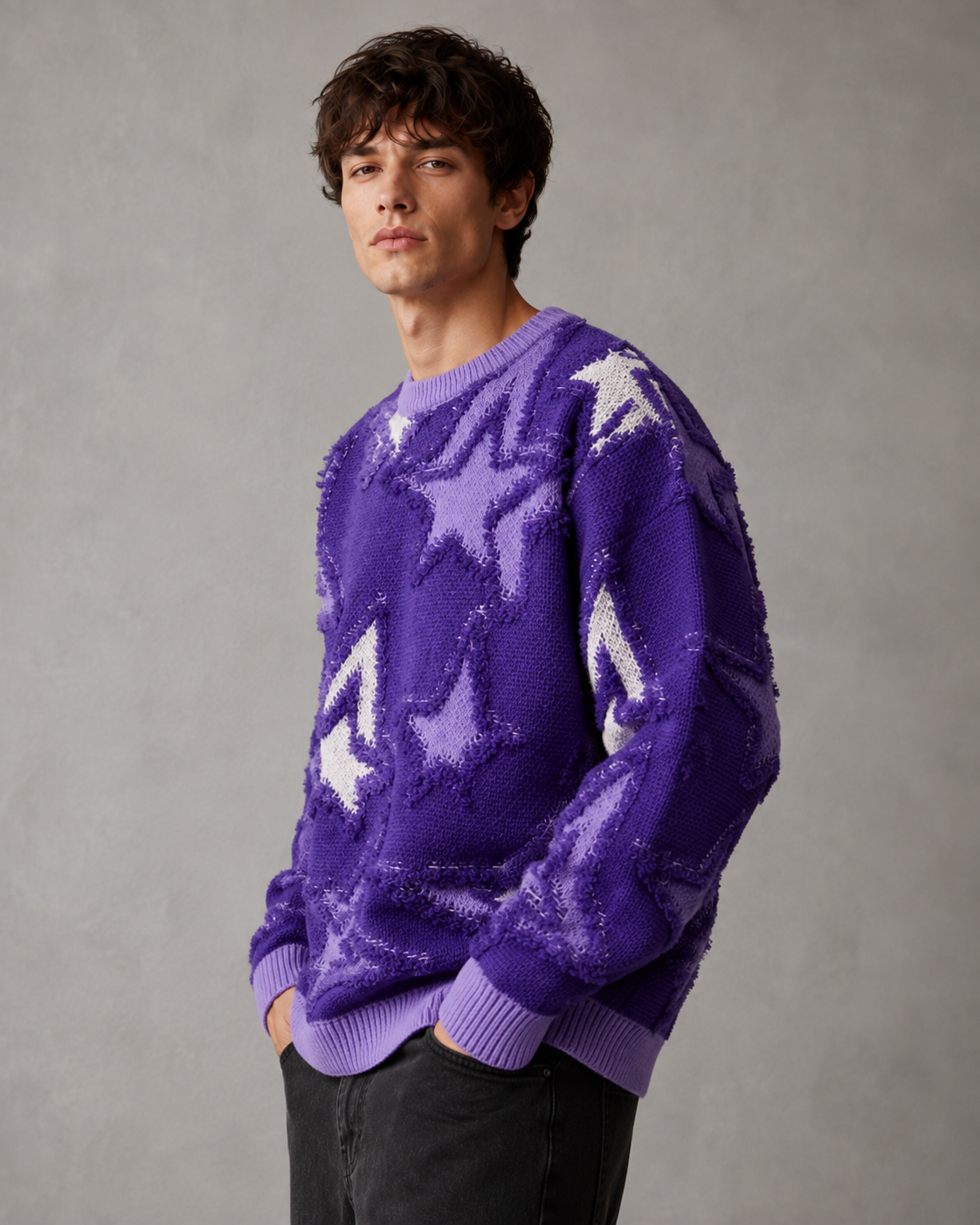 Herren Strickpullover mit Sternenmuster und Loose Fit