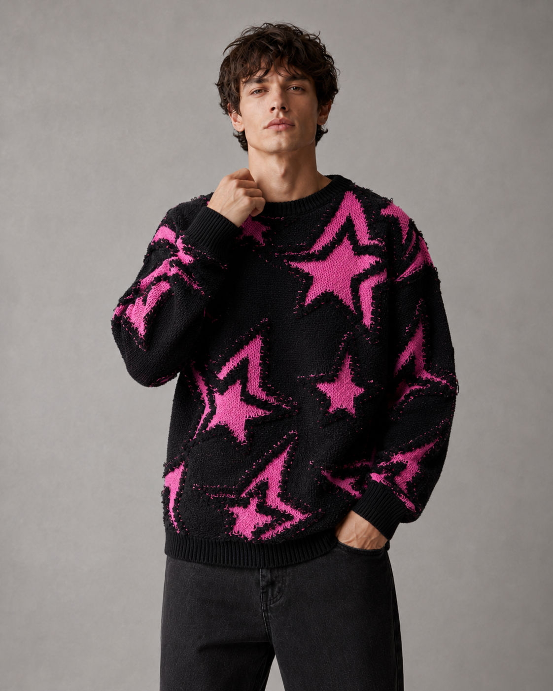 Herren Strickpullover mit Sternenmuster und Loose Fit