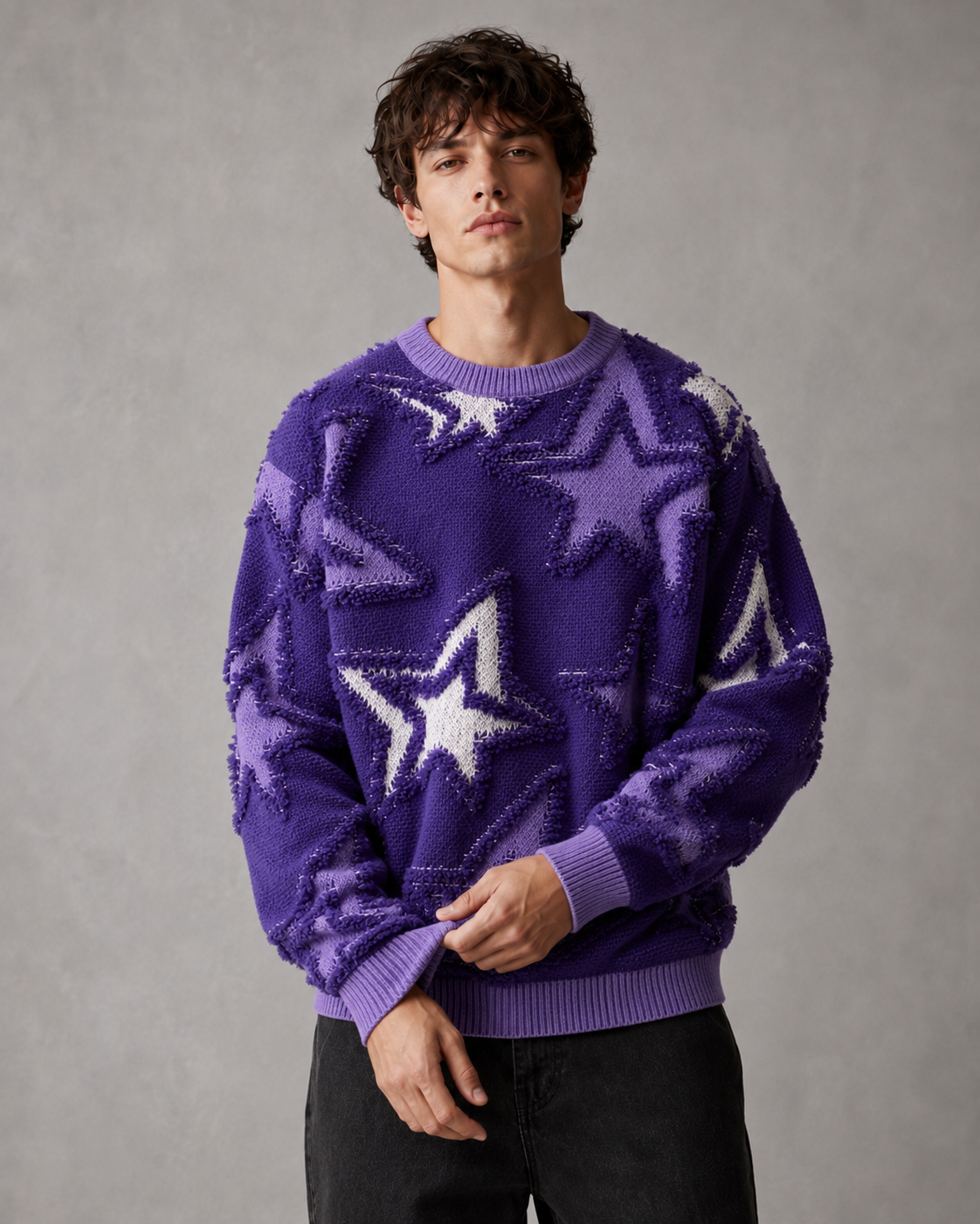 Herren Strickpullover mit Sternenmuster und Loose Fit