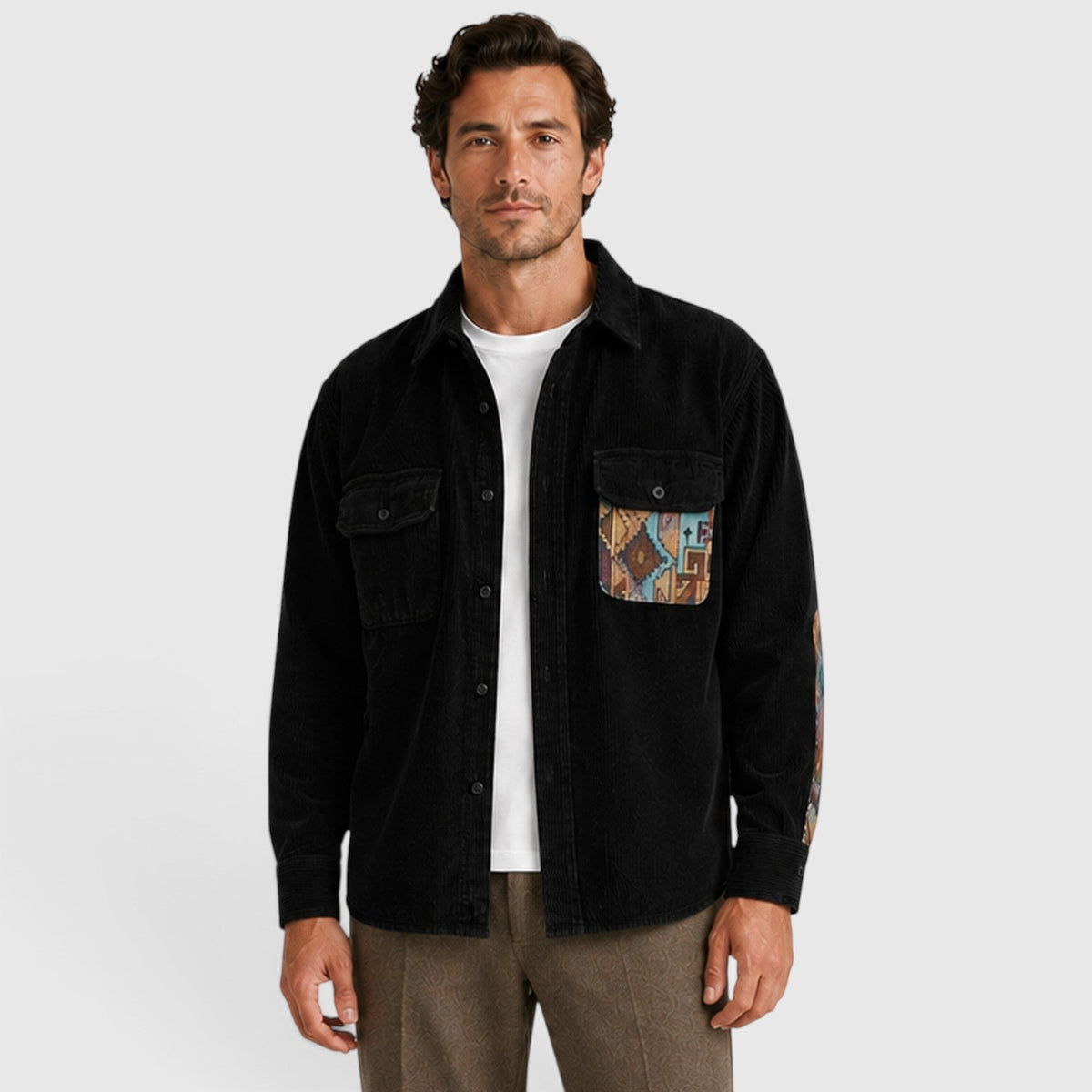 Herren Cord Strickjacke mit Patchwork Design