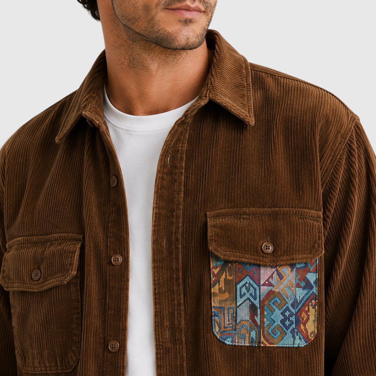 Herren Cord Strickjacke mit Patchwork Design