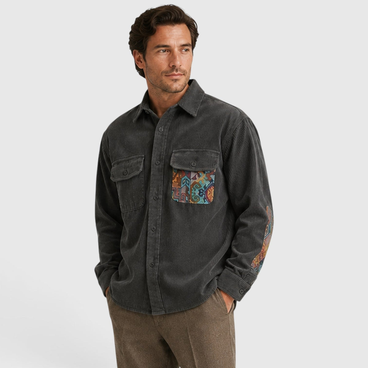 Herren Cord Strickjacke mit Patchwork Design