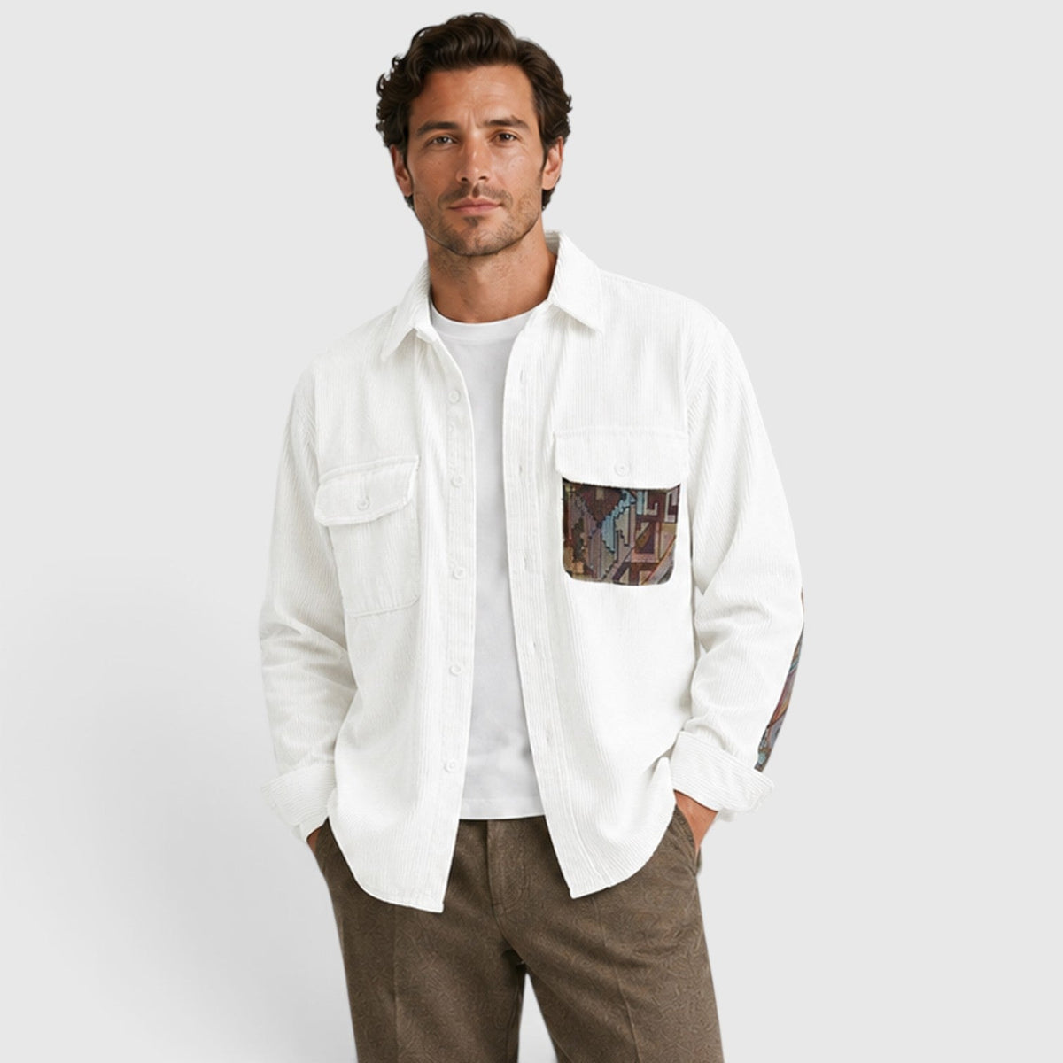 Herren Cord Strickjacke mit Patchwork Design