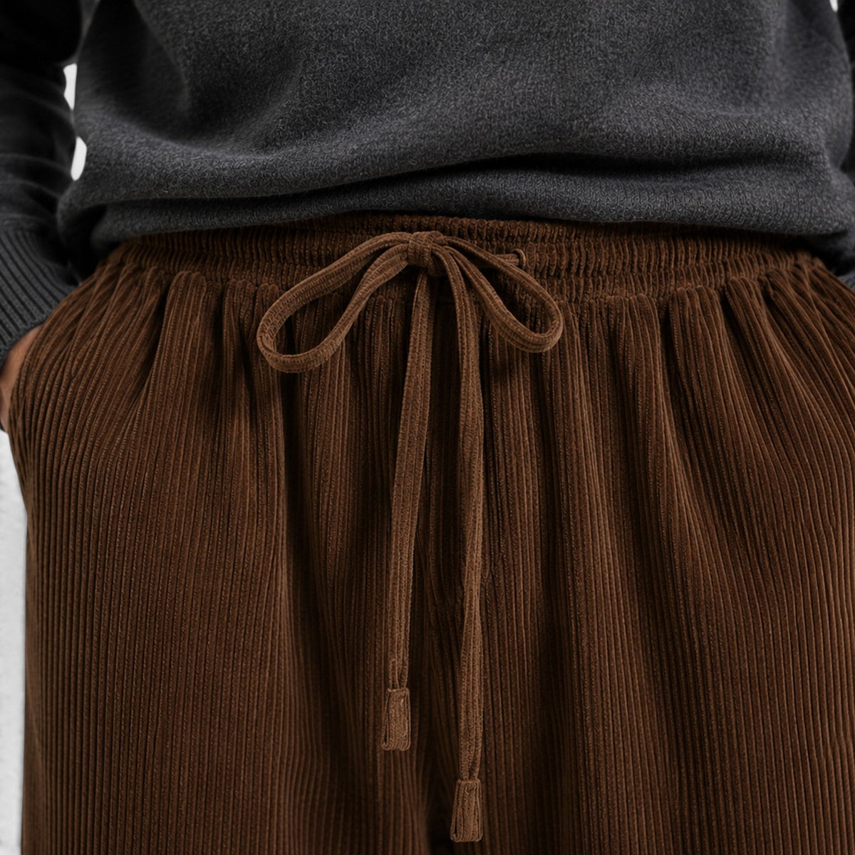 Herren Cordhose Wide Leg mit Elastischem Bund