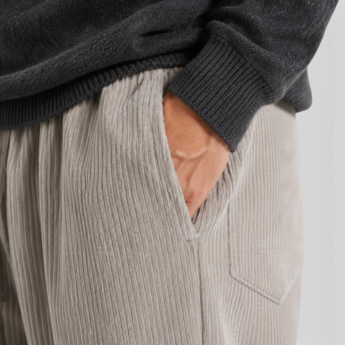 Pantalon en velours côtelé homme à jambes larges avec taille élastique