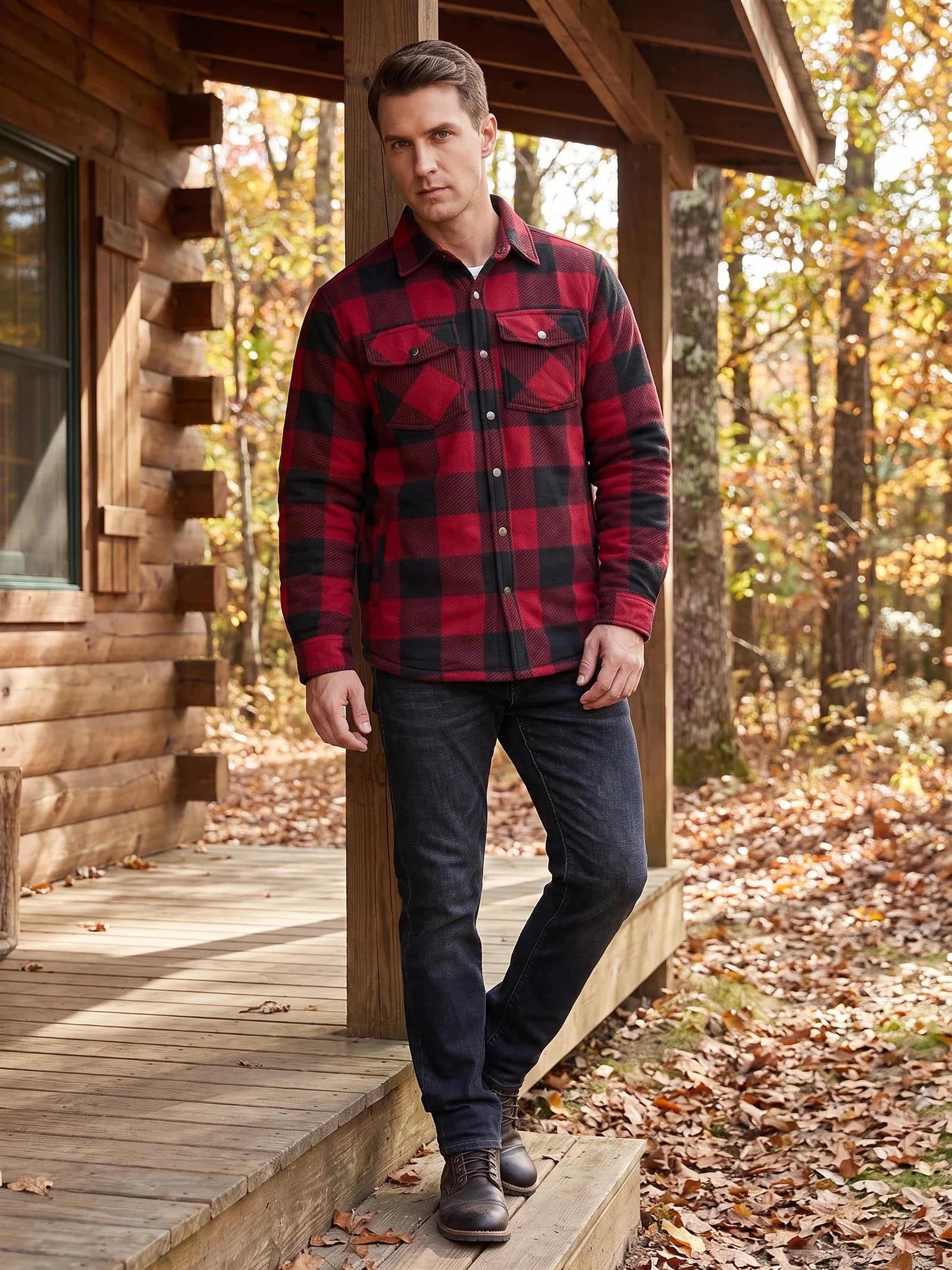 Herren Flanelljacke mit Karomuster und Steppfutter