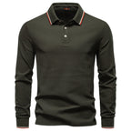 Heren poloshirt met lange mouwen en contrasterende kraag