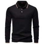Heren poloshirt met lange mouwen en contrasterende kraag