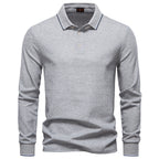 Heren poloshirt met lange mouwen en contrasterende kraag