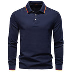 Heren poloshirt met lange mouwen en contrasterende kraag
