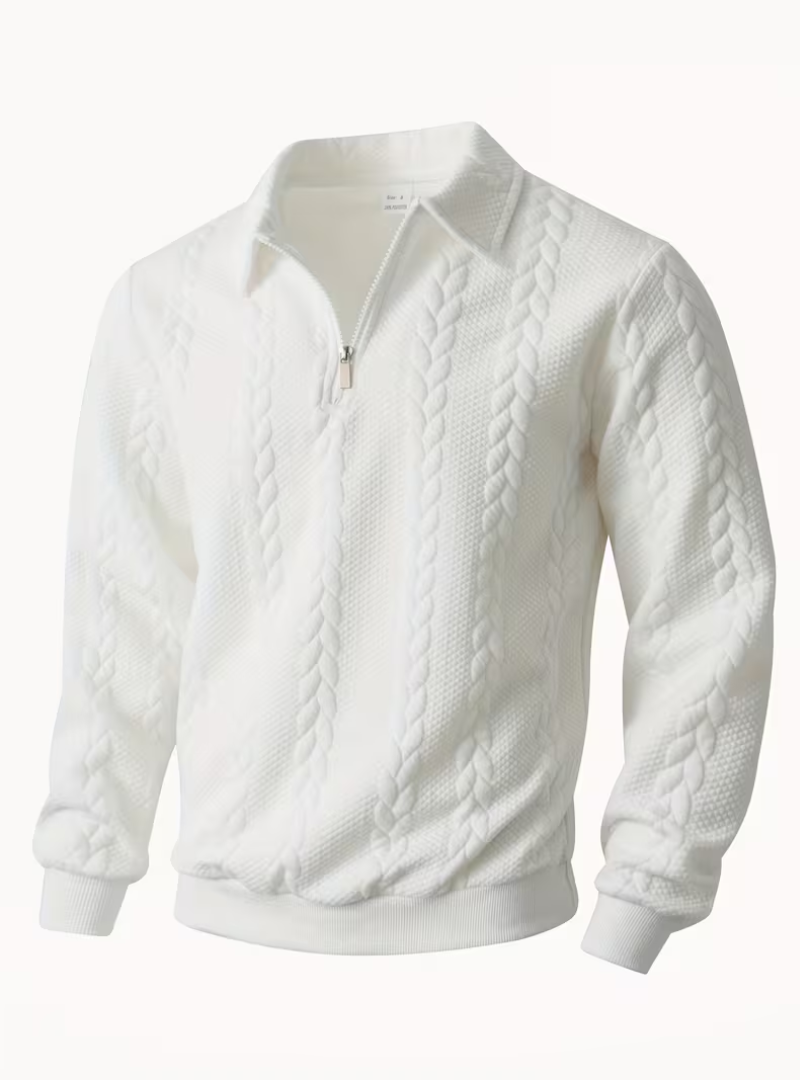 Herren Zopfmuster Pullover mit Reißverschlusskragen