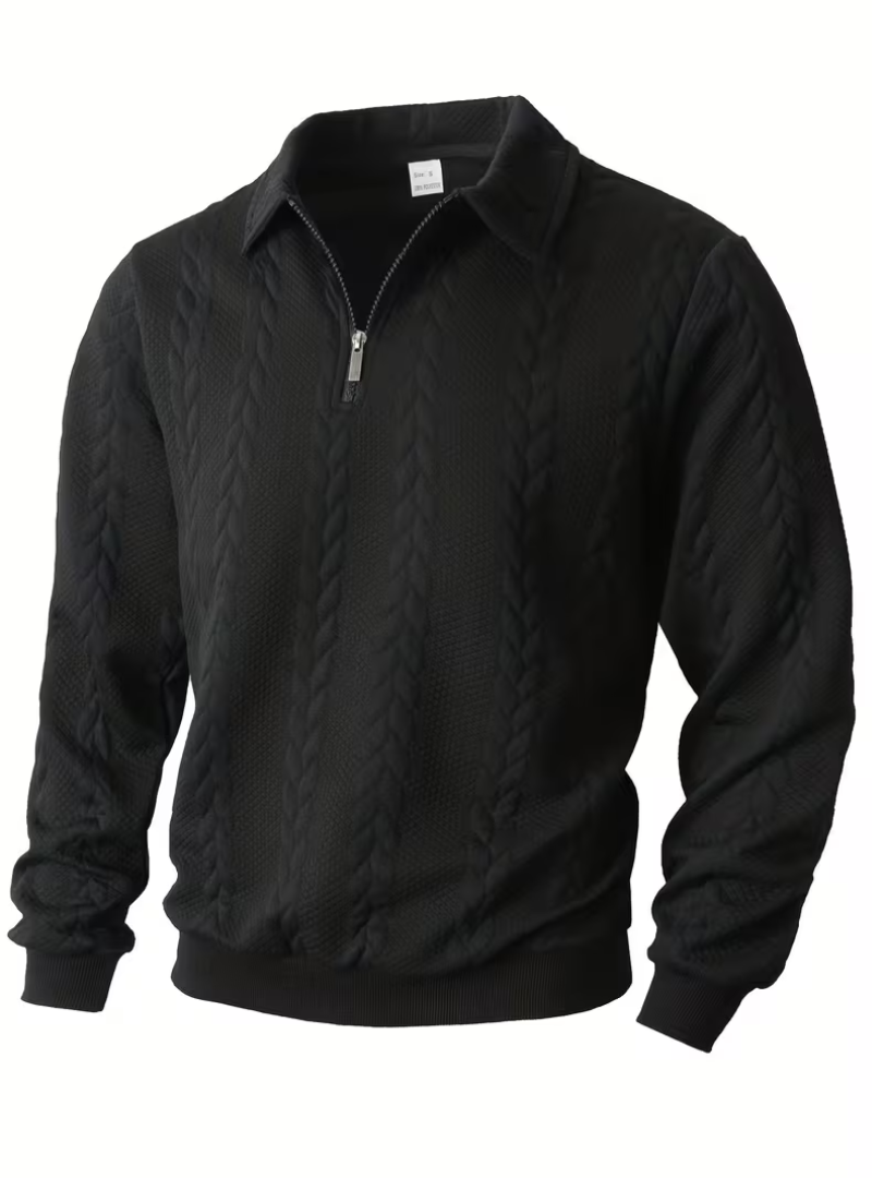 Herren Zopfmuster Pullover mit Reißverschlusskragen