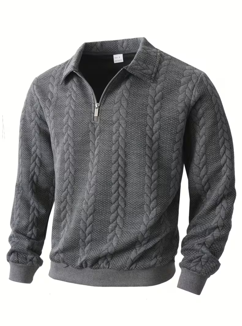 Herren Zopfmuster Pullover mit Reißverschlusskragen