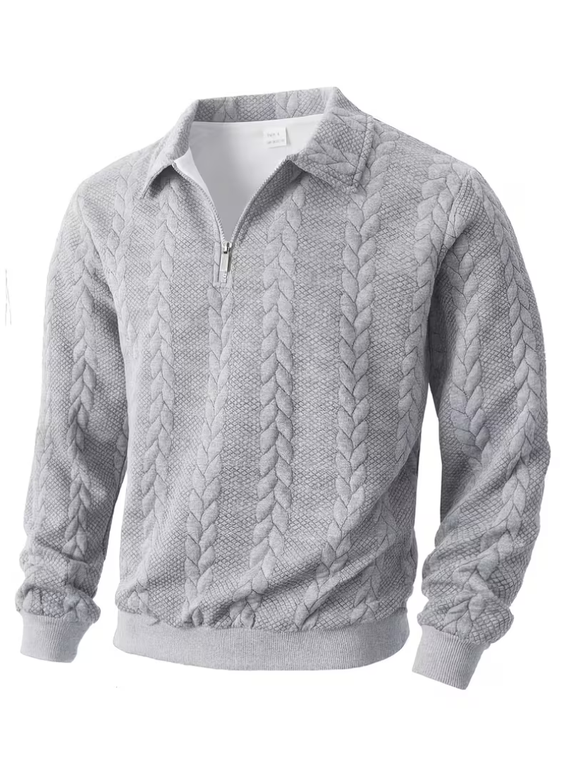 Herren Zopfmuster Pullover mit Reißverschlusskragen