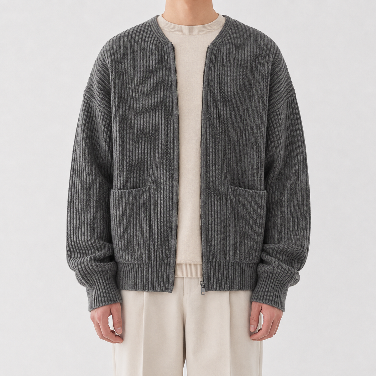 Herren Strickjacke mit Stehkragen