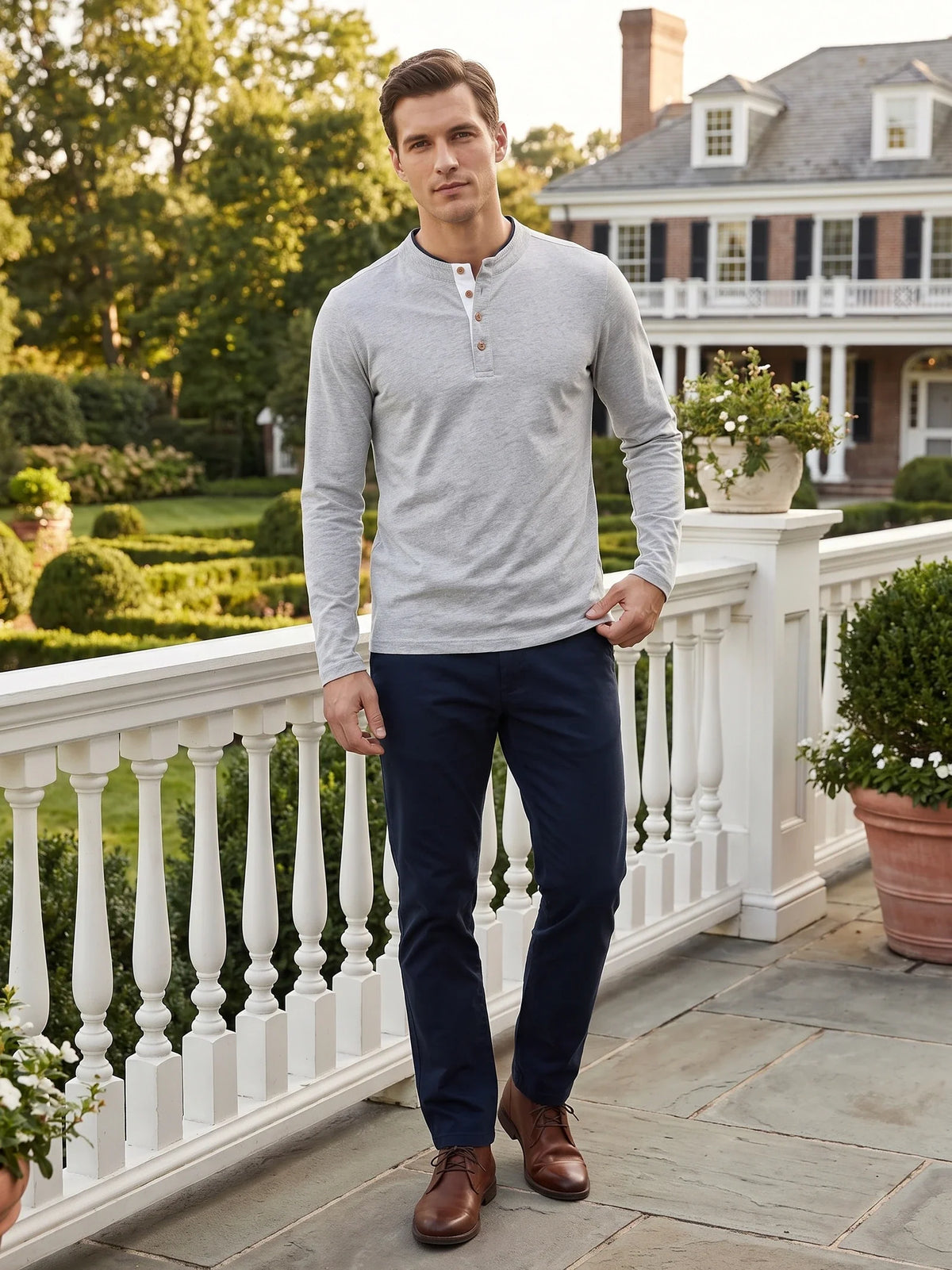 Herren Henley Shirt aus Baumwolle mit langen Ärmeln