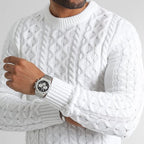Pull homme à torsades avec col rond