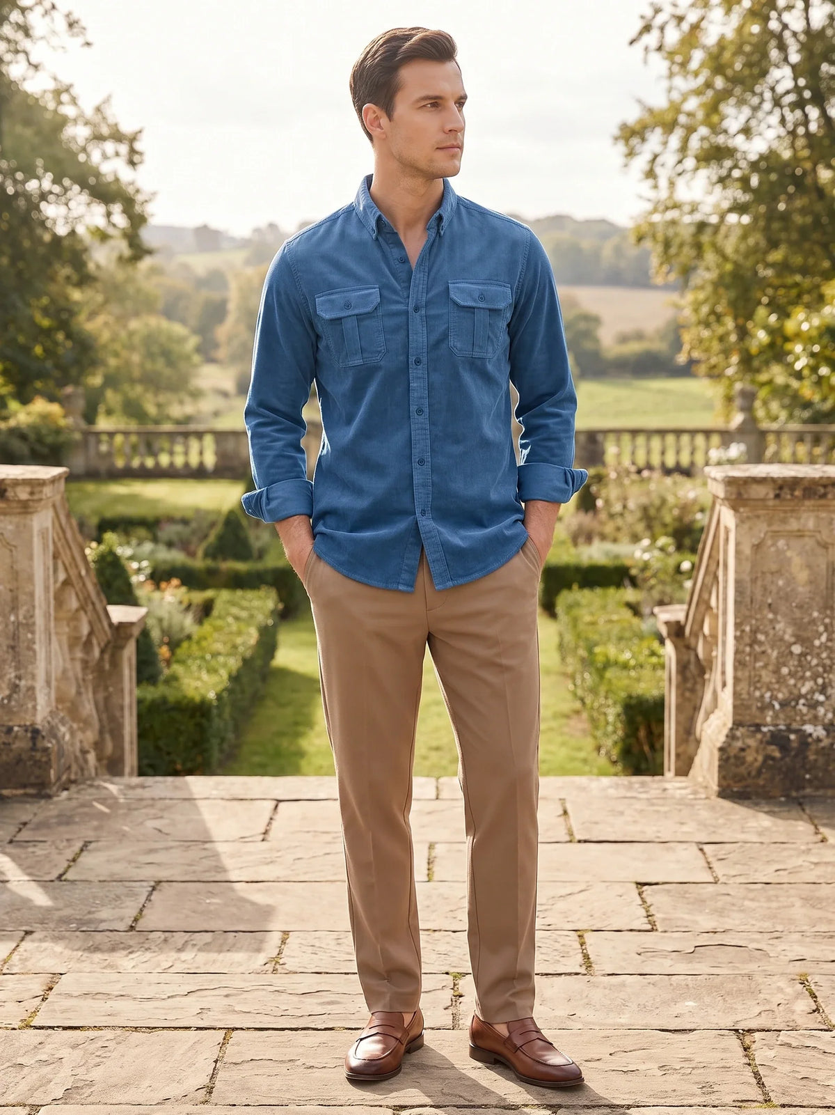 Heren Slim Fit Twill Overhemd van Katoen
