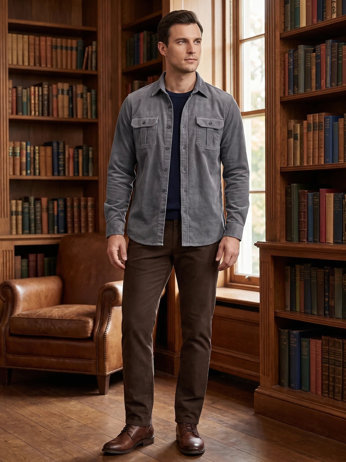 Heren Slim Fit Twill Overhemd van Katoen